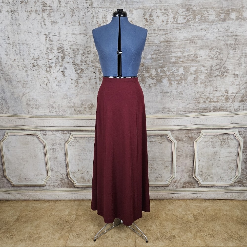 Vintage 1970s Burgundy Maxi Skirt M Long Flowy Whimsigoth Medium Maroon Red VTG - Picture 2 of 8